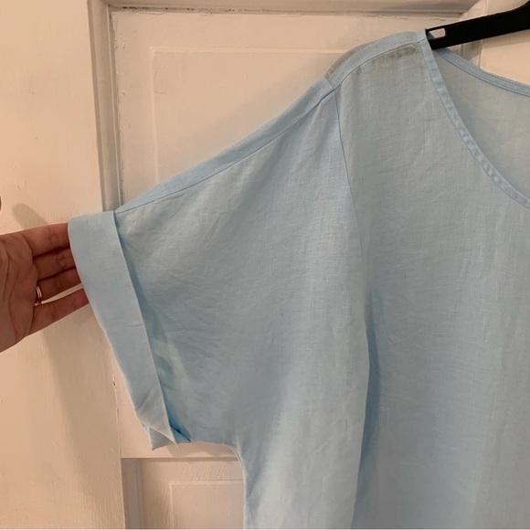 J Jill Pure Jill Linen Popover Top Light Blue Sea Lightweight Size Large Tall - Picture 5 of 13